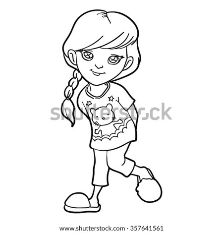 Cute Happy Girl Cartoon Black White Stock Vector 357641561 - Shutterstock