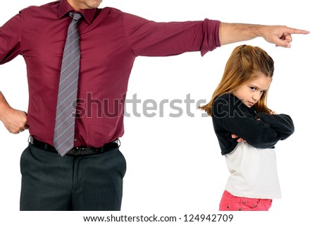 Young girl being grounded by her father - stock photo