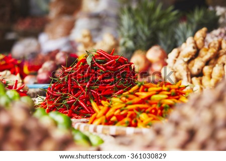 Red chili on the traditional vegetable market in Hanoi, Vietnam