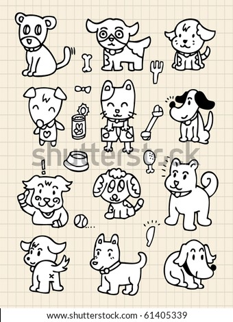 Vector Collection Cute Stick Figure Pets Stock Vector 316587626