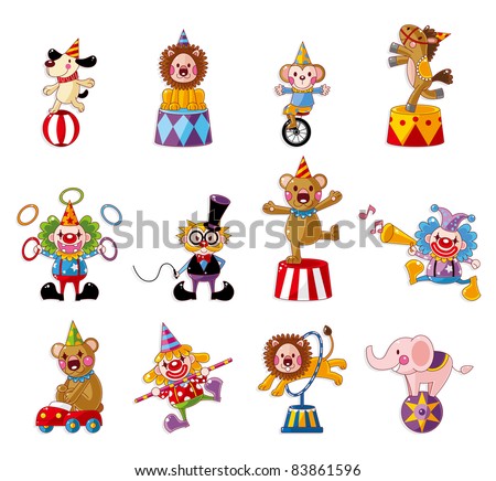 cartoon happy circus show icons collection