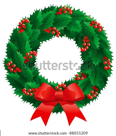 Christmas Holly Wreath Vector Christmas Decoration เวกเตอร์สต็อก