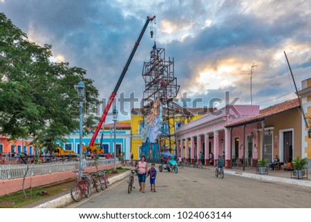 Remedios Cuba December 20 2017 Colonial Village At Dusk Buildings And