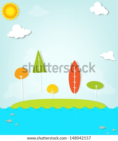 Colorful Trees On Island Stock Vector 148042157 - Shutterstock