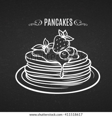 Hand Drawn Pancakes Strawberries Syrup Decorative Stock Vector ...