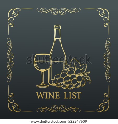 Decorative gold Banner Wine design . Vector wine list in old style, page decoration.