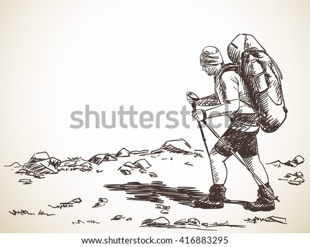 Sketch Man Trekking Big Backpack Hand Stock Vector 298003655 - Shutterstock