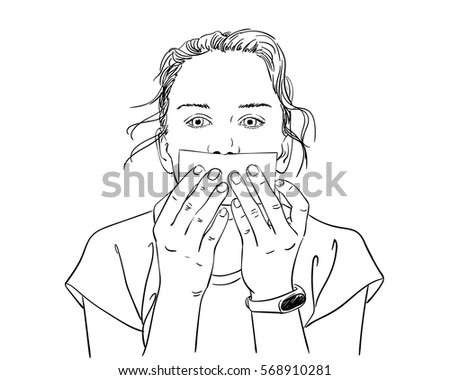 Girl Covering Her Mouth Blank Paper Stock Vector 568910281 - Shutterstock