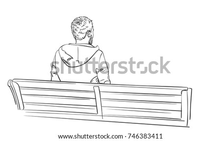 Lonely Boy Sitting On Bench Hand Stock Vector 372957586 - Shutterstock