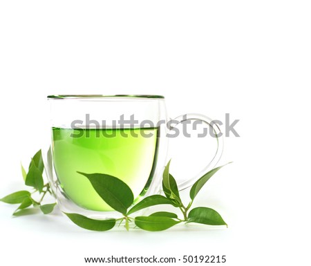 healthy green tea cup on white background