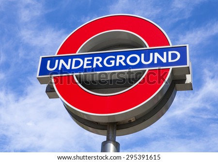 LONDON, UK - JULY 10TH 2015: A sign for the London Underground tube network in central London, on 10th July 2015.