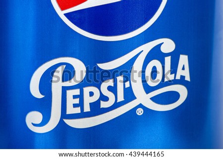 LONDON, UK - JUNE 16TH 2016: Close-up view of the Pepsi Cola logo, on 16th June 2016. The product is produced and manufactured by PepsiCo in the USA.