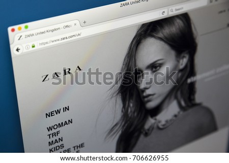 LONDON, UK - AUGUST 10TH 2017: The homepage of the official website for Zara, the Spanish clothing and accessories retailer, on 10th August 2017.