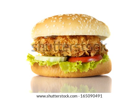 hamburger with fried chicken - stock photo