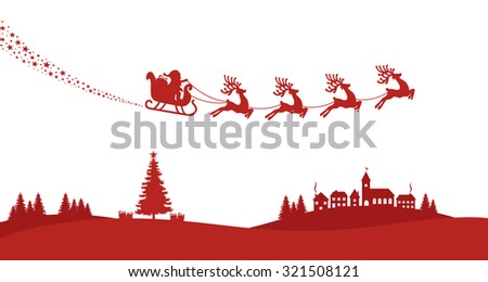 Santa Sleigh Reindeer Red Silhouette Stock Vector 