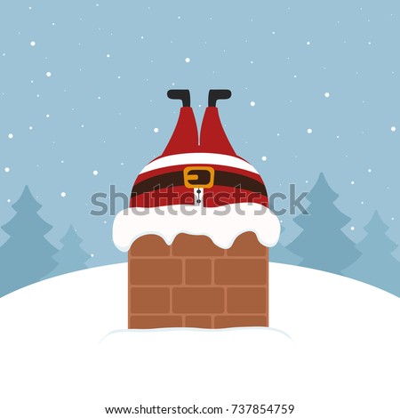 santa stuck in chimney winter snowy landscape