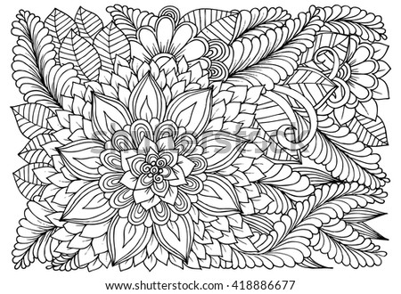 Flowers Black White Doodle Art Coloring Stock Vector 418886677 ... Flowers Black White Doodle Art Coloring Stock Vector 418886677 ...