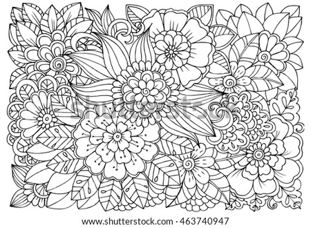 vector coloring page of floral pattern doodle flowers for adult anti stress book - Coloring Page Nature vector coloring page of floral pattern doodle flowers for adult anti stress book - Coloring Page Nature