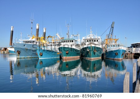 Fishing Boats in a Harbour and a Blue Sky