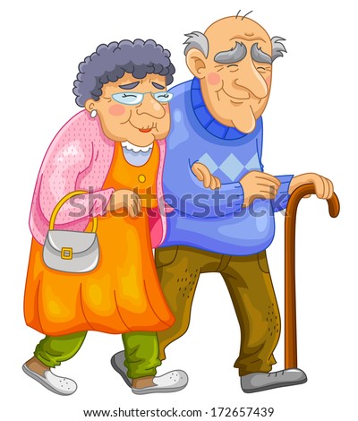 old couple walking together - stock vector