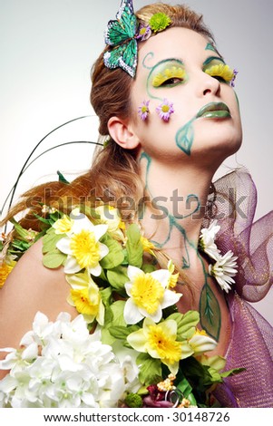 Gorgeous Young Woman Wearing Flower Costume Stock Photo 26109800 ...