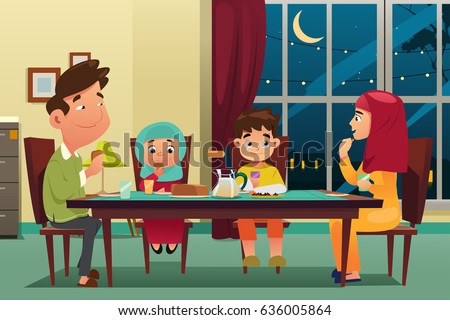 vector table vs Vector Eating Stock Family Dinner Muslim Illustration