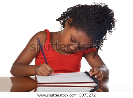 adorable girl studying in the school a over white background