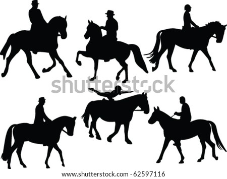 jockey silhouettes collection - vector - stock vector