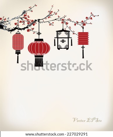 Chinese Lantern hang on cherry tree