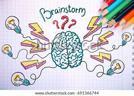 With Note Pad And Brainstorming Concepts Notepad Creative Brainstorm Sketch Colorful Stock