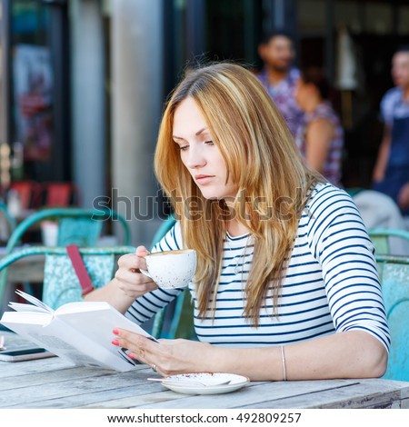 Young Beautiful Girl Drinking Coffee Reading Stock Photo 492809257 ...