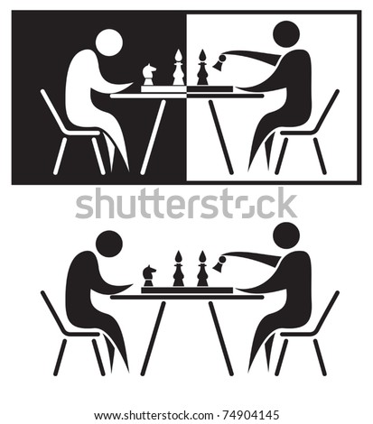 Chess players. Black and white vector illustration.