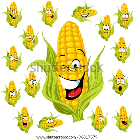 sweet corn cartoon with many expressions