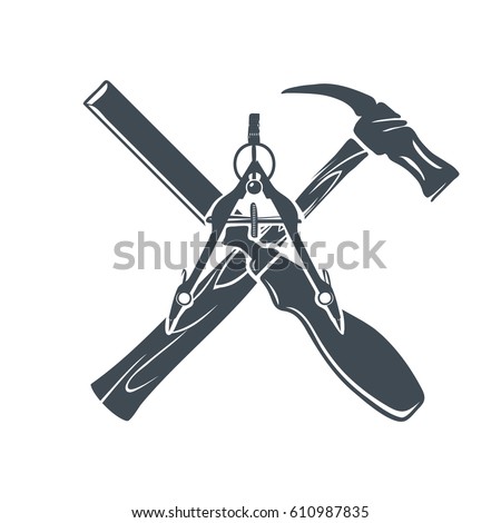 Crossed Hand Tools For Carpentry Or Construction Label And Badges Vector Illustration Crossed Hand Tools For Carpentry Or Construction Label And Badges Vector Illustration