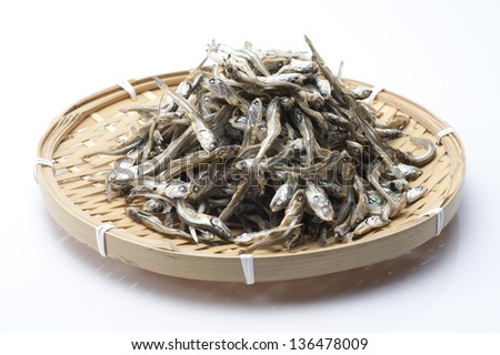 Dried sardine on bamboo basket