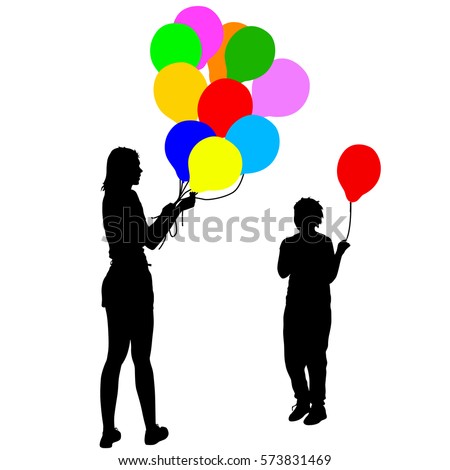 Vector Silhouettes Girls Balloons On White Stock Vector 186695723