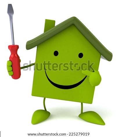 House Cartoon Character Illustration Cleaning Tools Stock Vector