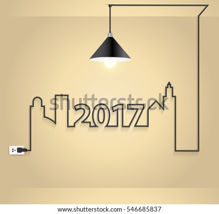 2017 New Year Interior Design With Creative Wire Light Bulb Idea Concept In Wall Room 2017 New Year Interior Design With Creative Wire Light Bulb Idea Concept In Wall Room