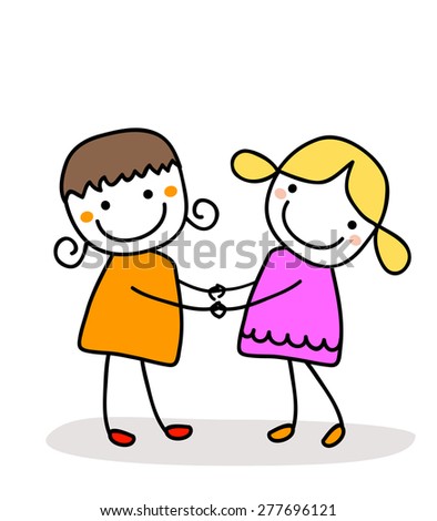 Friendship Colorful Cartoon Illustration Two Happy Stock Illustration