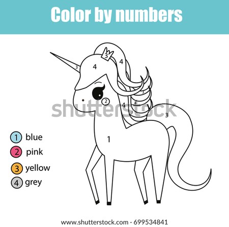 Coloring Page With Cute Unicorn Character Color By Numbers Educational Children Game Drawing Kids