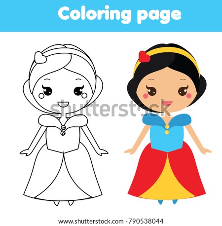 Coloring Page With Cute Princess In Kawaii Style Color The Picture Educational Children Game