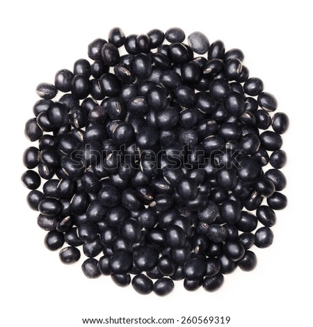 Black beans isolated on white by top view