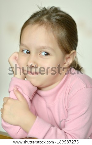 Portrait of emotional little girl at home