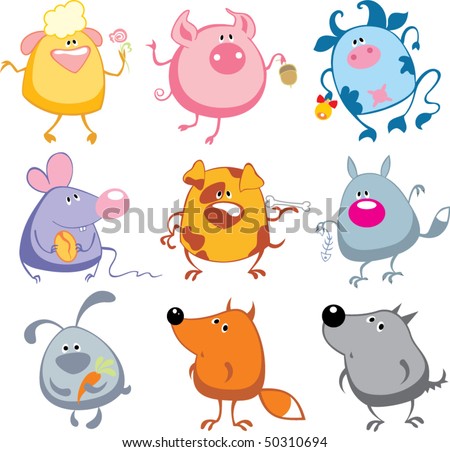 Funny Cartoon Animals Stock Vector 104621198 - Shutterstock