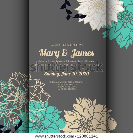 Wedding card or invitation with abstract floral background. Greeting postcard in grunge or retro vector Elegance pattern with flowers roses floral illustration vintage style Valentine anniversary