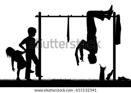 Editable Vector Silhouette Of A Man Hanging Upside Down On Childrens Climbing Frame To Get Editable Vector Silhouette Of A Man Hanging Upside Down On Childrens Climbing Frame To Get
