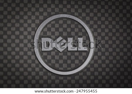 BANGKOK THAILAND - JANUARY 25 : Dell logo made from stainless steel on notebook cover black color, in Bangkok, Thailand on January 25, 2015