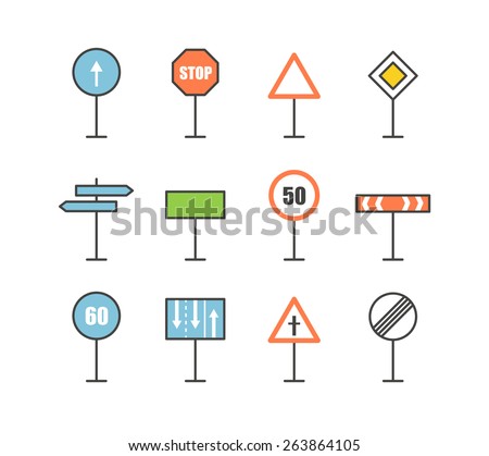 Different Road Signs On Column Stock Vector 115517032 - Shutterstock