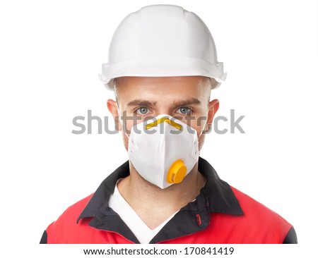Portrait of young worker wearing safety protective gear isolated on white background