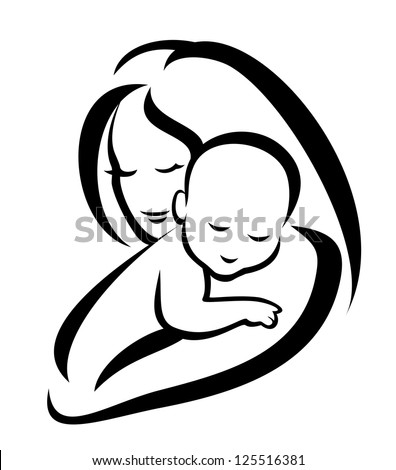 Mother Baby Silhouette Sketch Black Lines Stock Illustration 125516381 ...